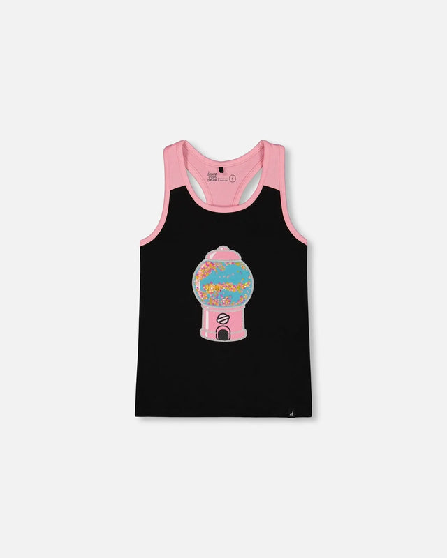 Organic Cotton Racerback Tank Top Black And Candy Machine | Deux par Deux | Jenni Kidz