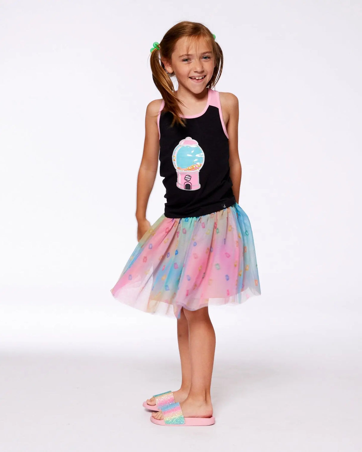 Organic Cotton Racerback Tank Top Black And Candy Machine | Deux par Deux | Jenni Kidz