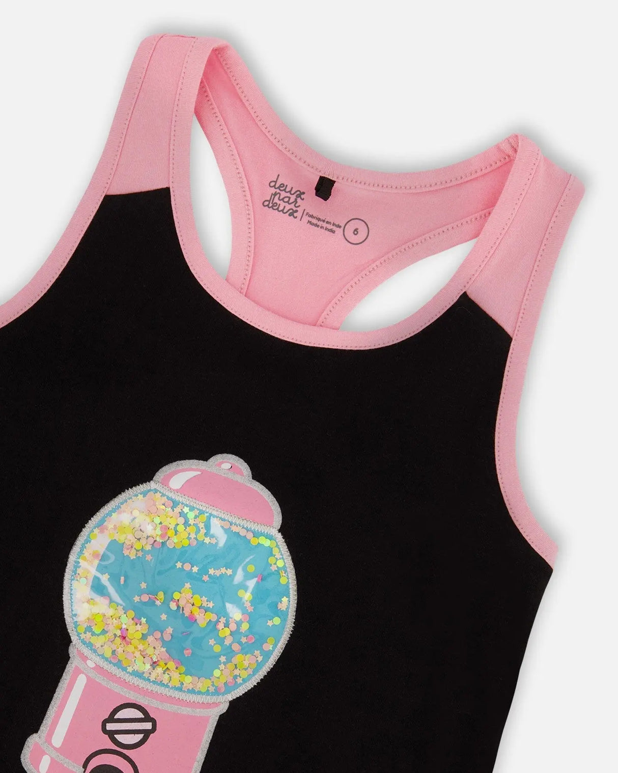 Organic Cotton Racerback Tank Top Black And Candy Machine | Deux par Deux | Jenni Kidz