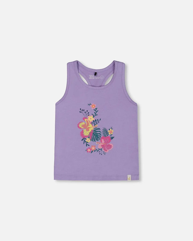 Organic Cotton Racerback Tank Top Floral Mauve | Deux par Deux | Jenni Kidz