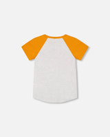 Organic Cotton Raglan T-Shirt Light Gray Mix And Orange | Deux par Deux | Jenni Kidz