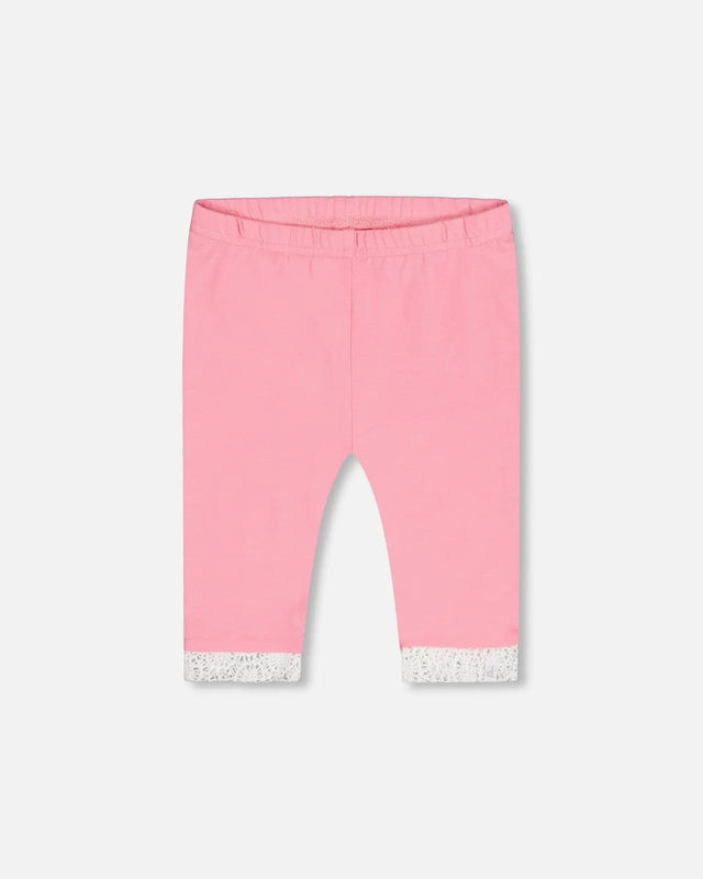 Organic Cotton Short Leggings With Crochet Trim Bubble Gum Pink | Deux par Deux | Jenni Kidz