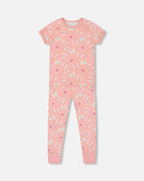 Organic Cotton Short Sleeve Top And Pant Pajama Set Pink And Blue Butterflies On Old Pink | Deux par Deux | Jenni Kidz