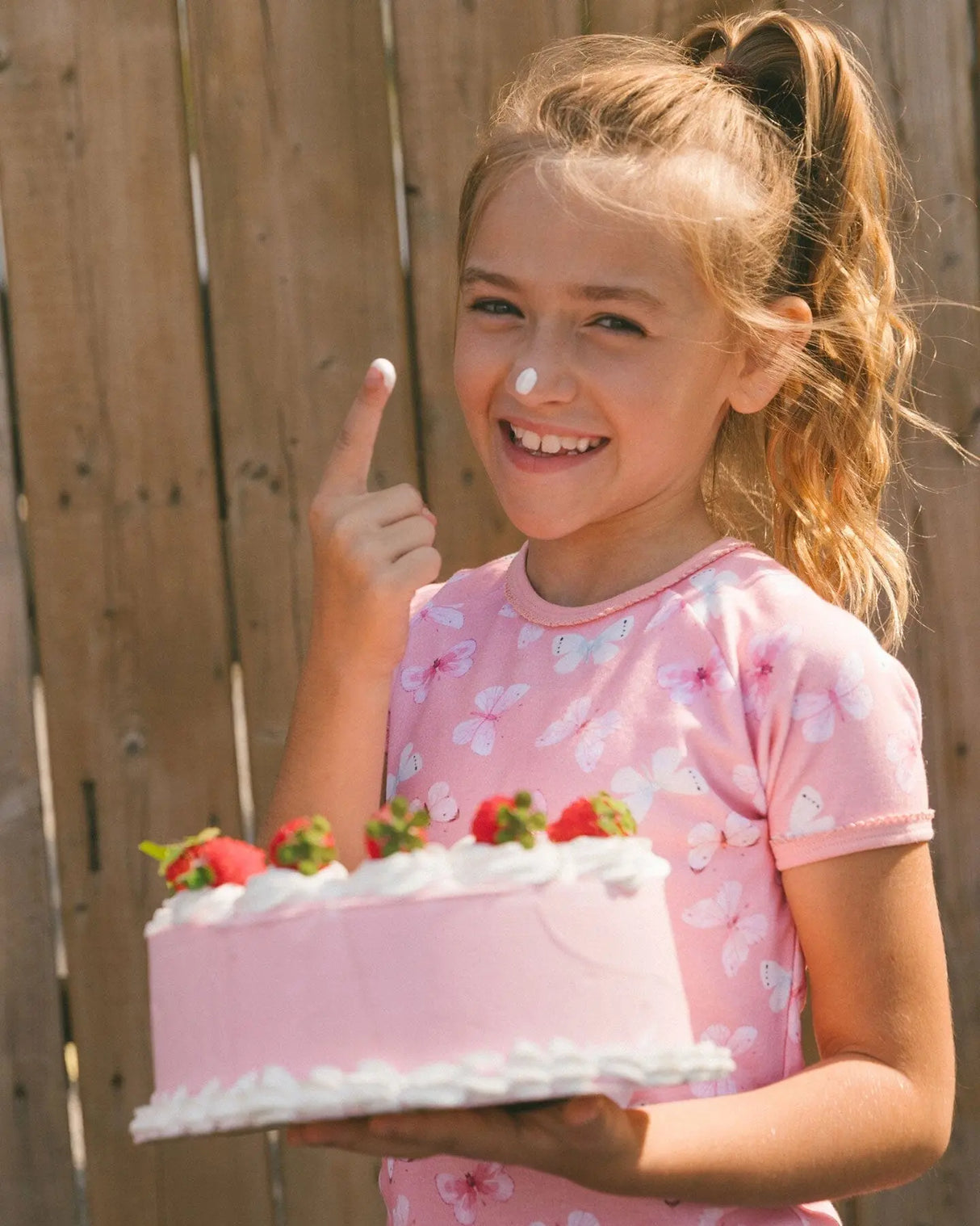 Organic Cotton Short Sleeve Top And Pant Pajama Set Pink And Blue Butterflies On Old Pink | Deux par Deux | Jenni Kidz