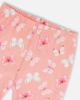 Organic Cotton Short Sleeve Top And Pant Pajama Set Pink And Blue Butterflies On Old Pink | Deux par Deux | Jenni Kidz