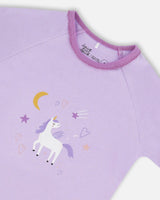 Organic Cotton Short Sleeve Top And Pant Pajama Set White Unicorn On Mauve | Deux par Deux | Jenni Kidz