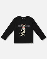 Organic Cotton T-Shirt Black With Dalmatian | Deux par Deux | Jenni Kidz