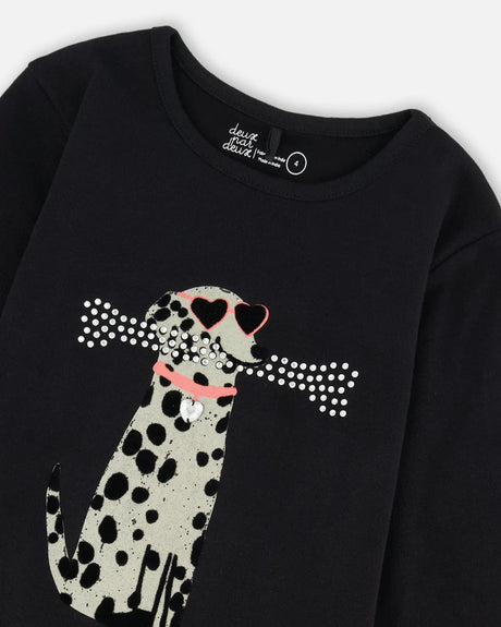 Organic Cotton T-Shirt Black With Dalmatian | Deux par Deux | Jenni Kidz
