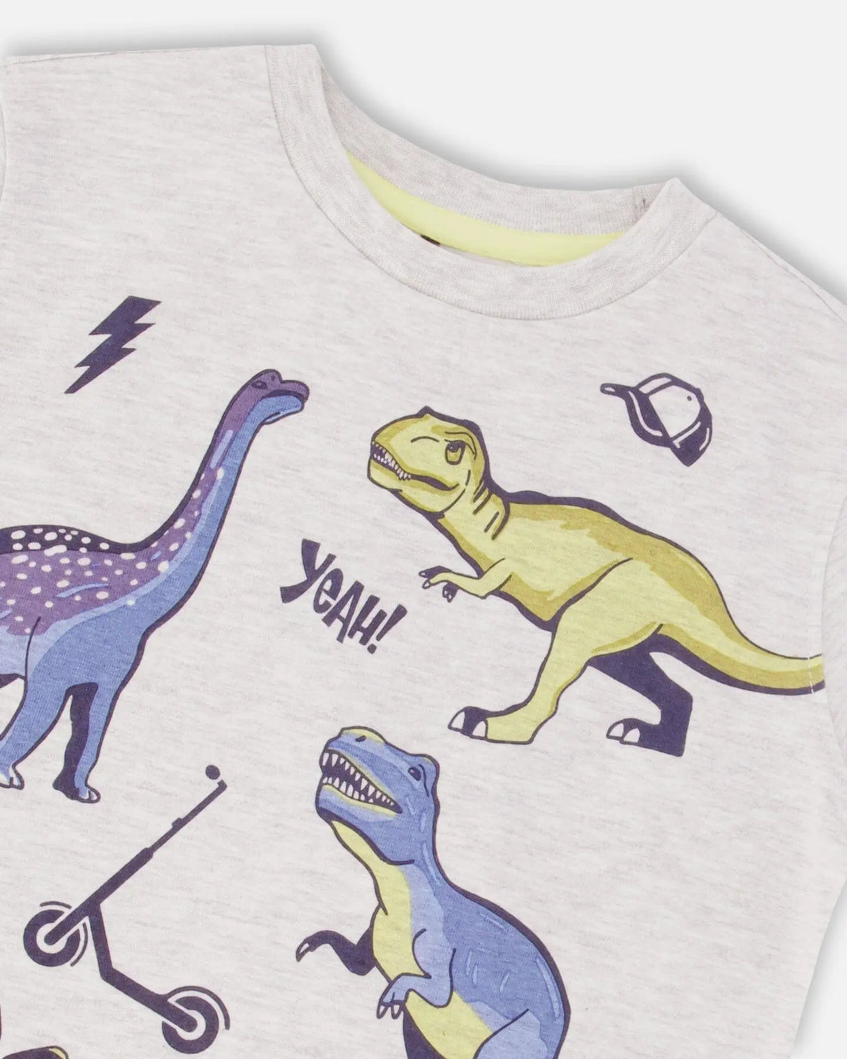 Organic Cotton T-Shirt With Dino Print Light Gray Mix | Deux par Deux | Jenni Kidz