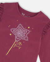 Organic Cotton T-Shirt With Frill Burgundy | Deux par Deux | Jenni Kidz