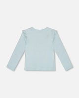 Organic Cotton T-Shirt With Frill Light Blue | Deux par Deux | Jenni Kidz