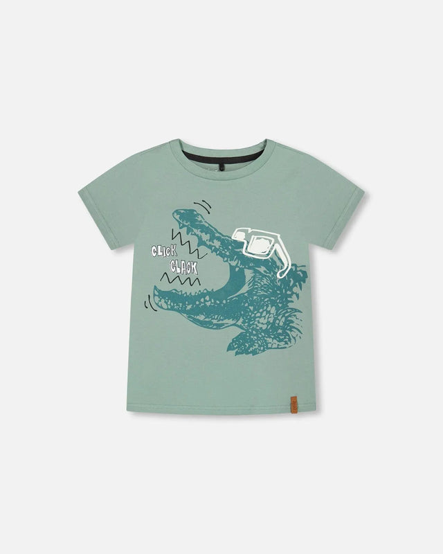 Organic Cotton T-Shirt With Print Sage Green | Deux par Deux | Jenni Kidz