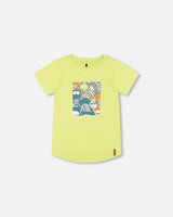 Organic Cotton T-Shirt With Sneaker Print Lime | Deux par Deux | Jenni Kidz