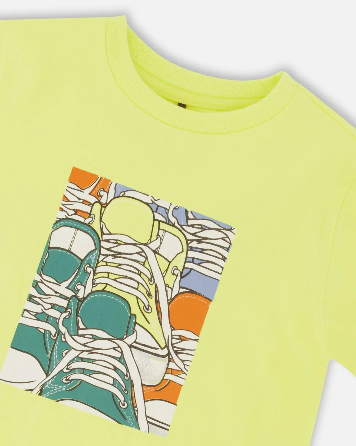 Organic Cotton T-Shirt With Sneaker Print Lime | Deux par Deux | Jenni Kidz