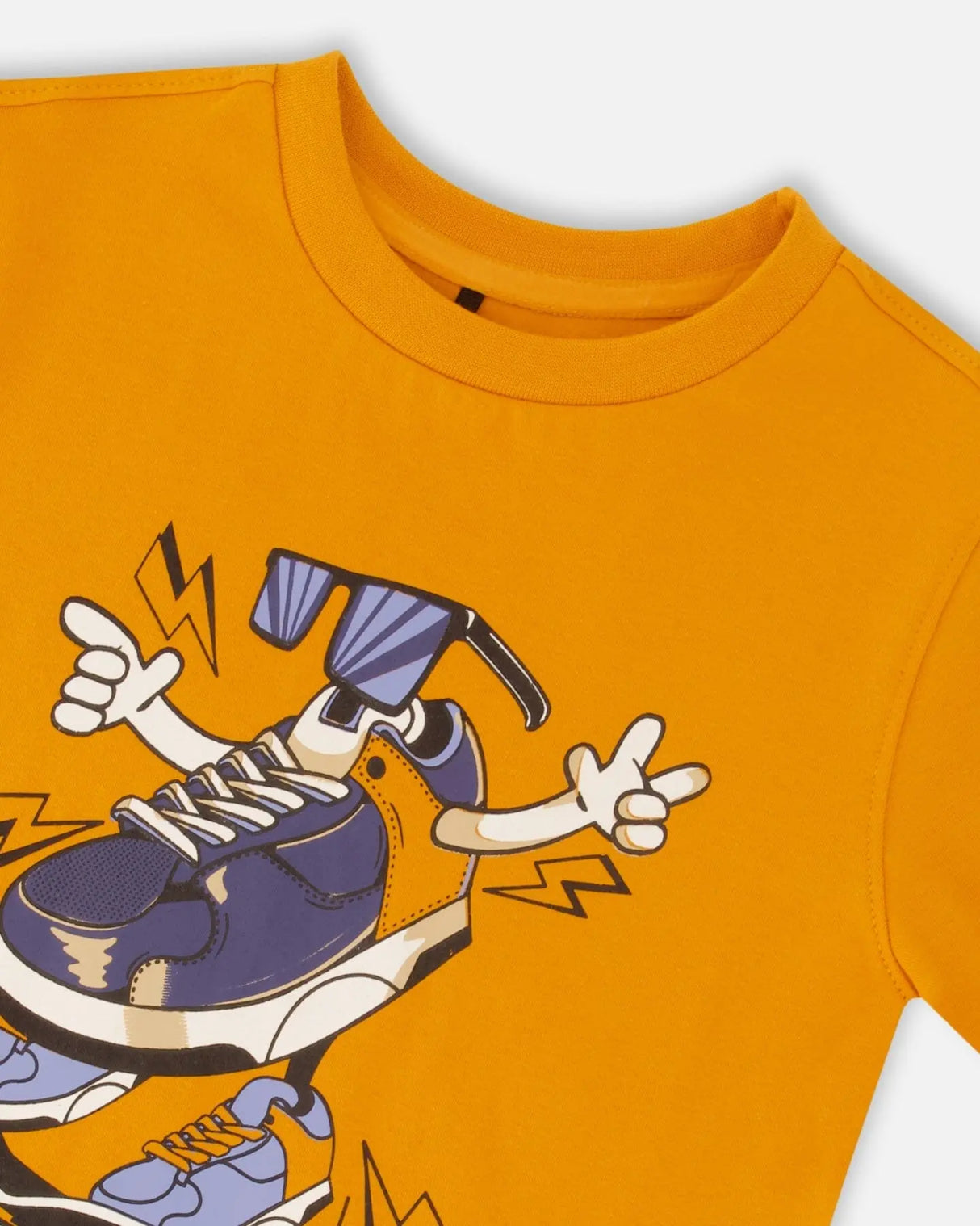 Organic Cotton T-Shirt With Sneaker Print Orange | Deux par Deux | Jenni Kidz