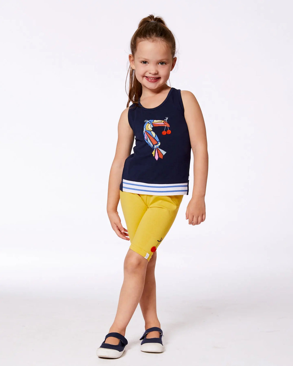 Organic Cotton Tank Top Navy Blue And Toucan | Deux par Deux | Jenni Kidz