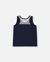 Organic Cotton Tank Top Navy Blue And Toucan | Deux par Deux | Jenni Kidz