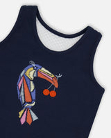 Organic Cotton Tank Top Navy Blue And Toucan | Deux par Deux | Jenni Kidz