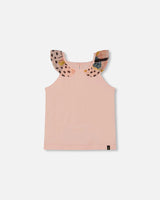 Organic Cotton Tank Top With Frill Pink And Black Butterfly | Deux par Deux | Jenni Kidz