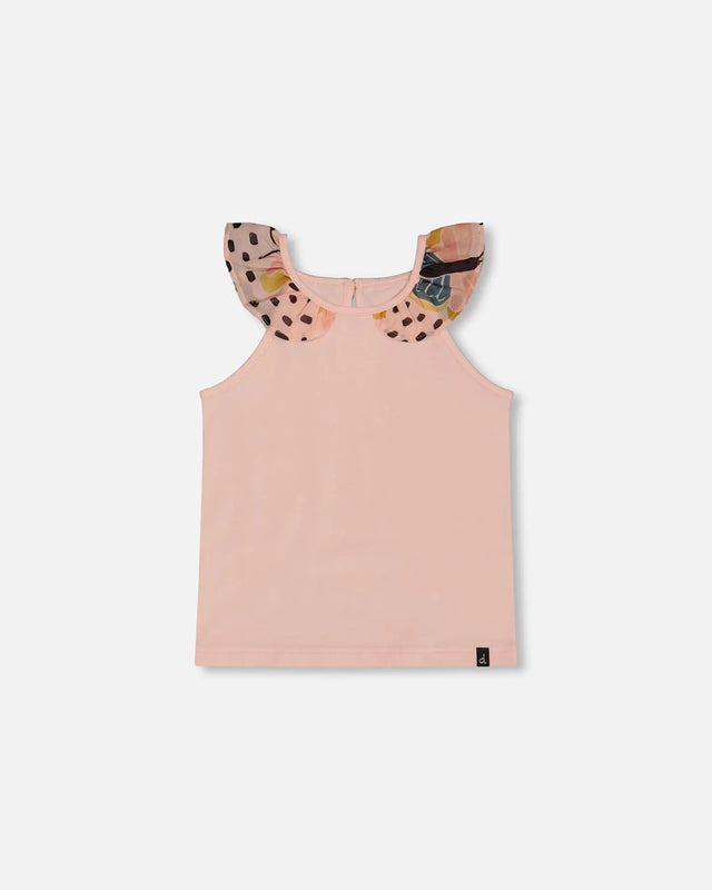 Organic Cotton Tank Top With Frill Pink And Black Butterfly | Deux par Deux | Jenni Kidz