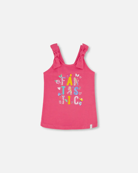 Organic Cotton Girls Tank Top With Knot Off White
