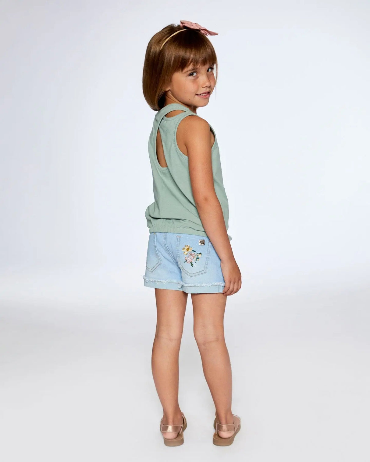 Organic Cotton Girls Tank Top With Print Olive Green