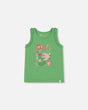 Organic Cotton Tank With Frills Flowers On Green Background | Deux par Deux | Jenni Kidz