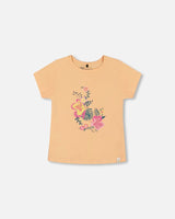 Organic Cotton Tee Light Orange And Flowers | Deux par Deux | Jenni Kidz