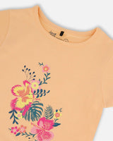 Organic Cotton Tee Light Orange And Flowers | Deux par Deux | Jenni Kidz