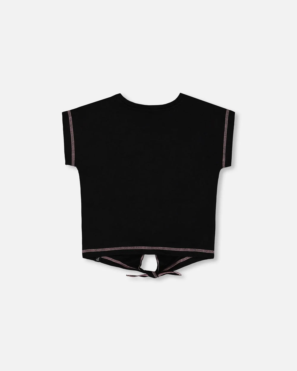 Organic Cotton Tee With Print And Knot Black And Multicolored | Deux par Deux | Jenni Kidz