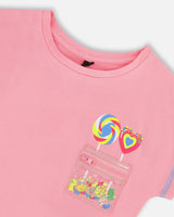 Organic Cotton Tee With Print And Knot Candy Pink | Deux par Deux | Jenni Kidz