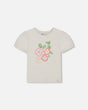 Organic Cotton Tee With Puff Sleeve Pink Flower On White Background | Deux par Deux | Jenni Kidz