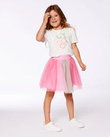 Organic Cotton Tee With Puff Sleeve Pink Flower On White Background | Deux par Deux | Jenni Kidz