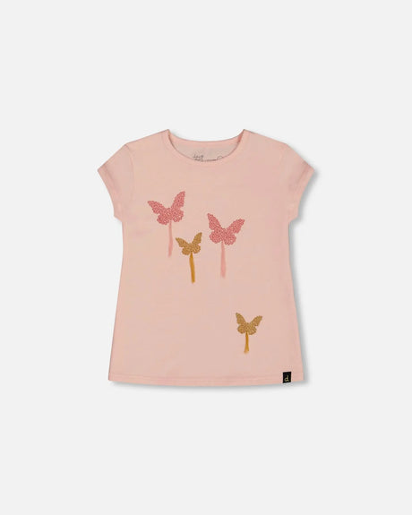 Organic Cotton Top With Applique Pink With Sparkling Butterfly | Deux par Deux | Jenni Kidz