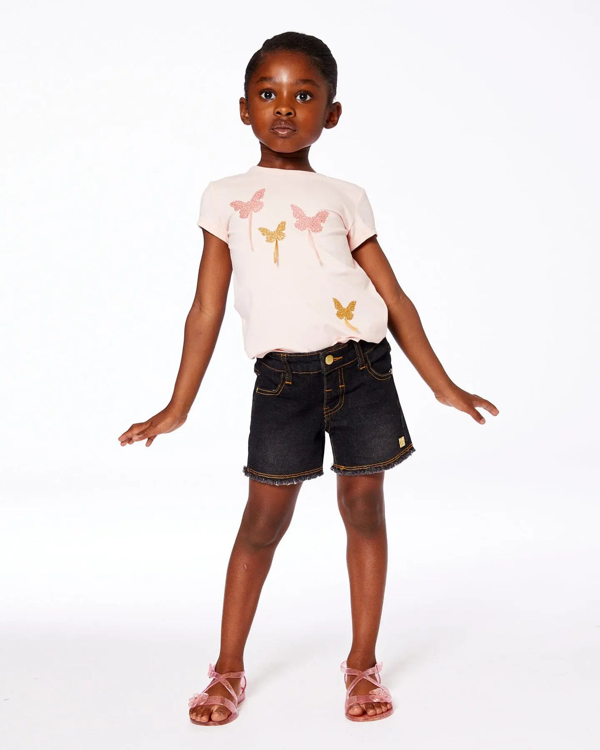 Organic Cotton Top With Applique Pink With Sparkling Butterfly | Deux par Deux | Jenni Kidz