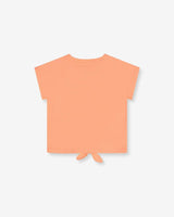 Organic Cotton Top With Print And Knot Salmon Orange | Deux par Deux | Jenni Kidz