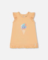 Organic Cotton Tunic With Frill And Print Light Orange And Ice Cream Cone | Deux par Deux | Jenni Kidz