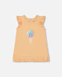 Organic Cotton Tunic With Frill And Print Light Orange And Ice Cream Cone | Deux par Deux | Jenni Kidz