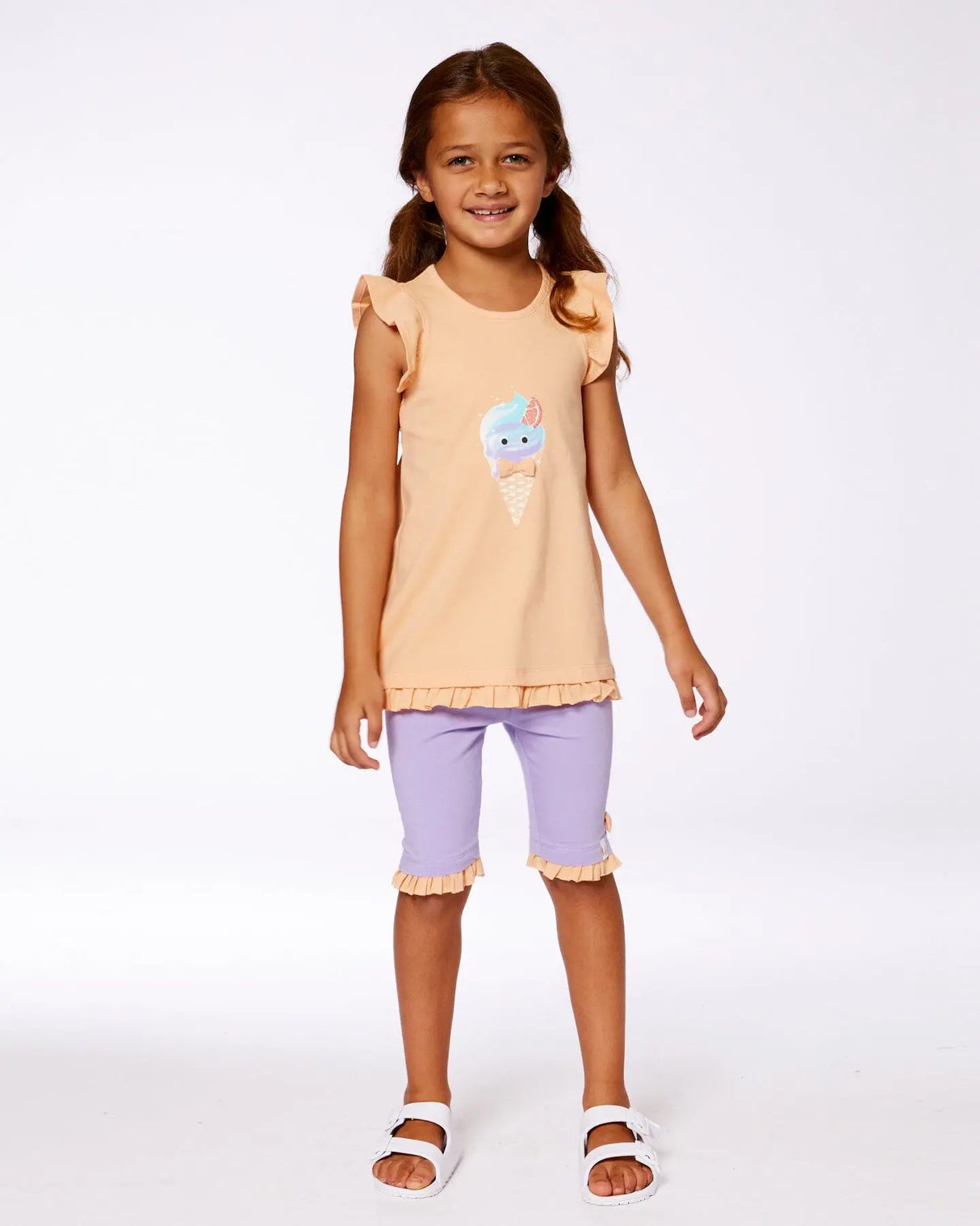 Organic Cotton Tunic With Frill And Print Light Orange And Ice Cream Cone | Deux par Deux | Jenni Kidz