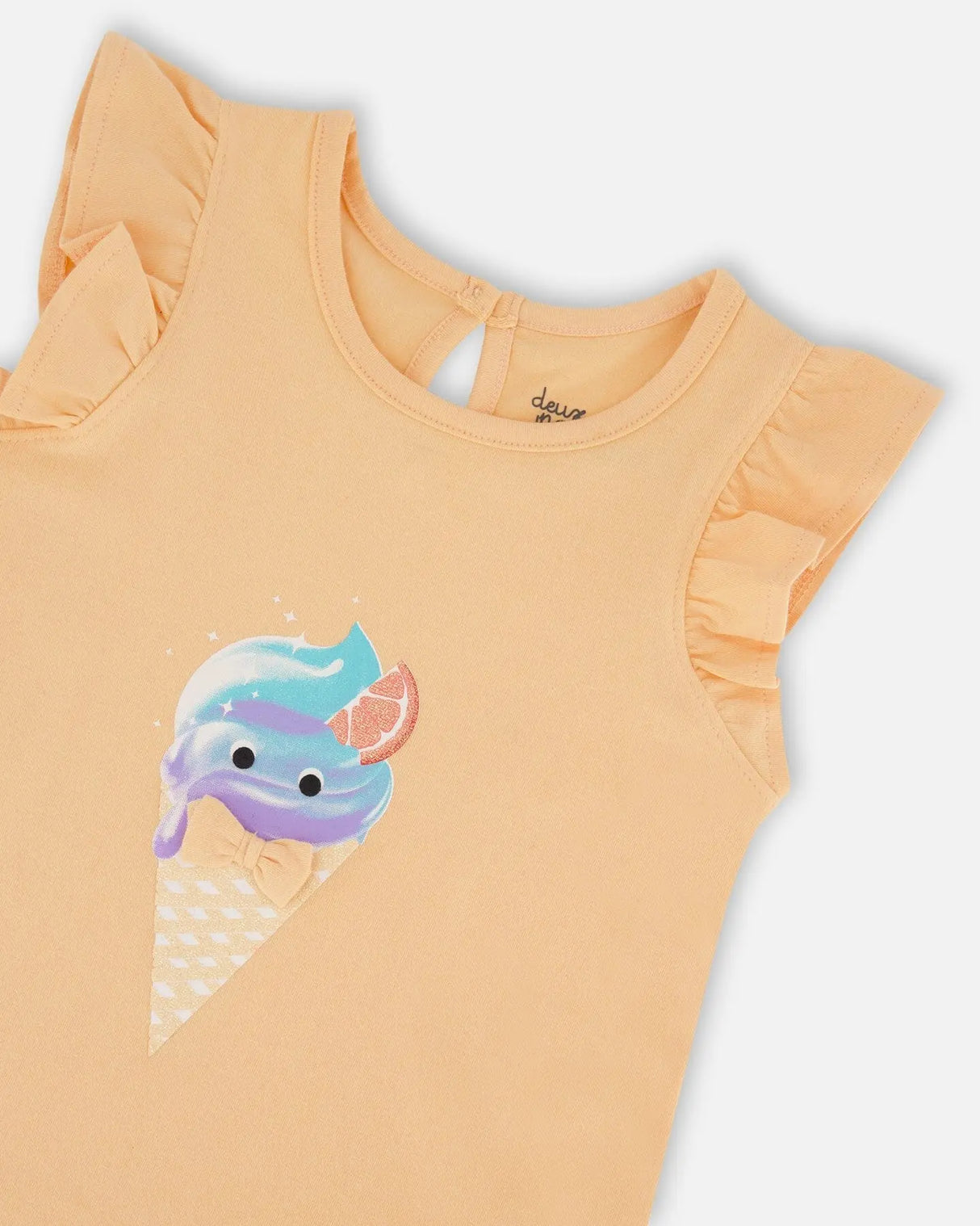 Organic Cotton Tunic With Frill And Print Light Orange And Ice Cream Cone | Deux par Deux | Jenni Kidz