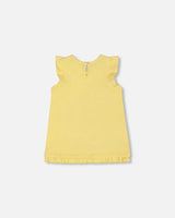 Organic Cotton Tunic With Frill And Print Yellow And Flamingo | Deux par Deux | Jenni Kidz