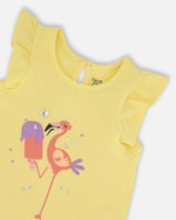 Organic Cotton Tunic With Frill And Print Yellow And Flamingo | Deux par Deux | Jenni Kidz