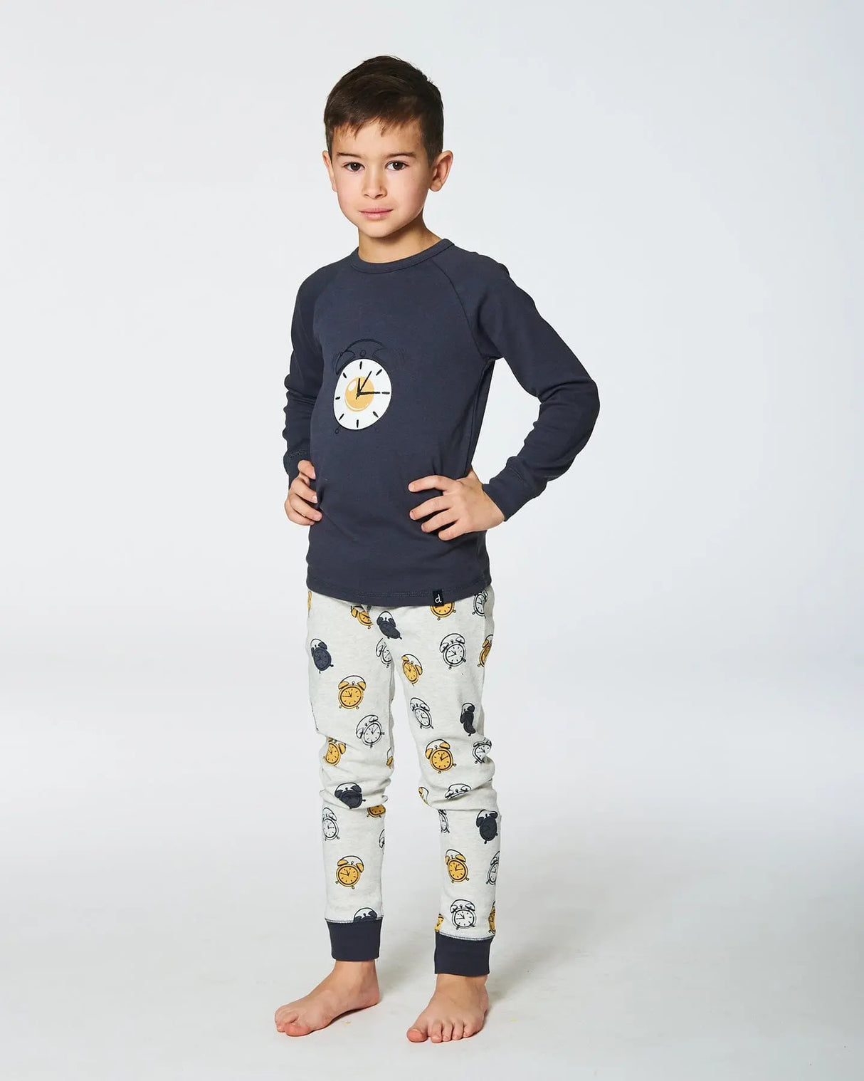 Organic Cotton Two Piece Pajama Set Gray Printed Egg-O-Clock | Deux par Deux | Jenni Kidz