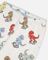 Organic Cotton Two Piece Pajama Set Oatmeal Mix Dinosaur Print | Deux par Deux | Jenni Kidz