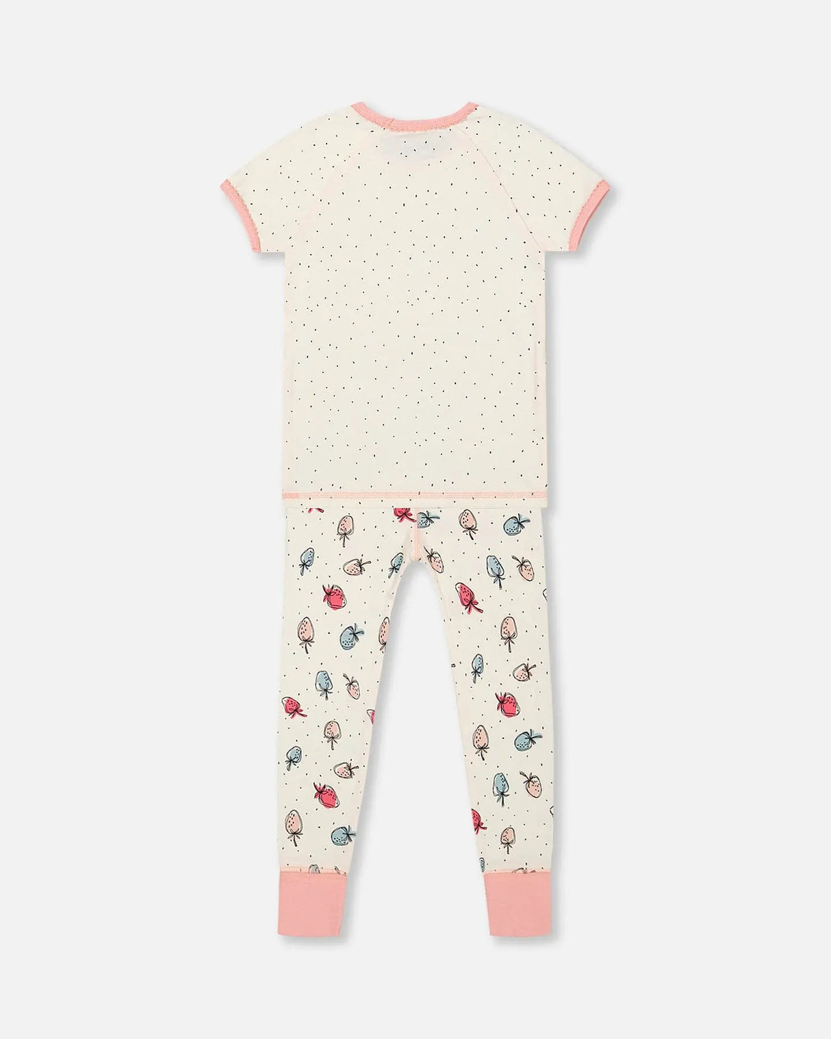 Organic Cotton Two Piece Pajama Set Off White Printed Strawberry | Deux par Deux | Jenni Kidz
