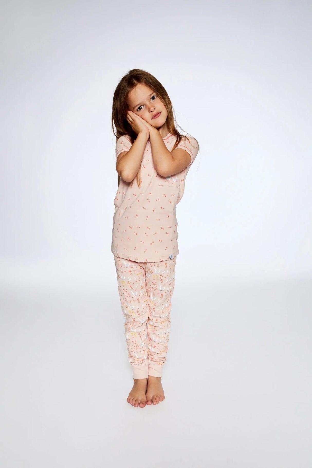 Organic Cotton Two Piece Pajama Set Pink Printed Goose | Deux par Deux | Jenni Kidz