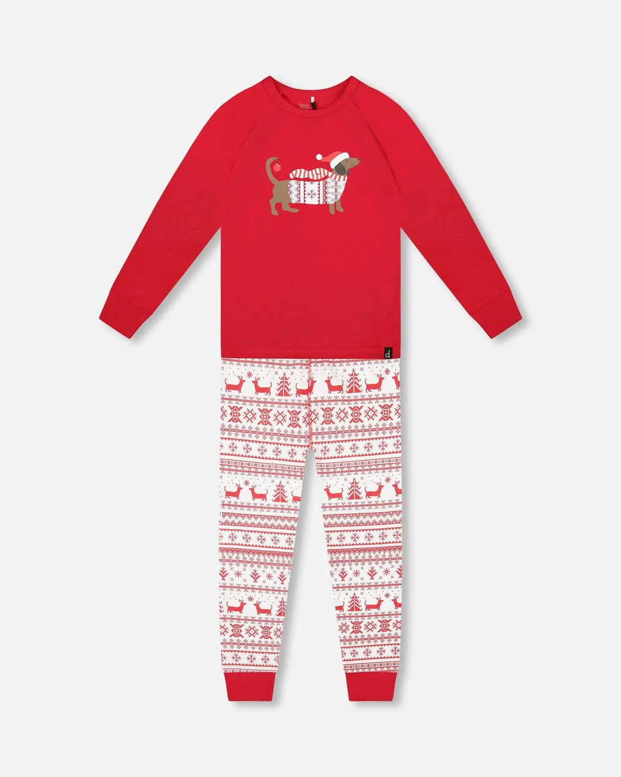 Organic Cotton Two-Piece Pajama Set Red And White Fairisle | Deux par Deux | Jenni Kidz