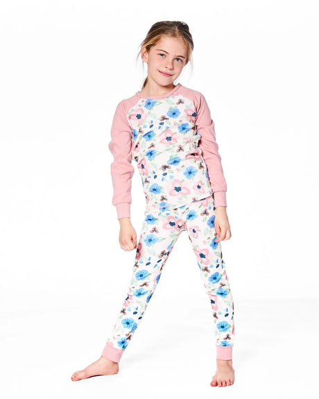Organic Cotton Two-Piece Pajamas Off-White Flower Print | Deux par Deux | Jenni Kidz