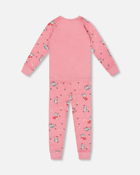 Organic Cotton Two-Piece Pajamas Pink Cat Print | Deux par Deux | Jenni Kidz