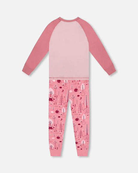 Organic Cotton Two-Piece Pajamas Pink Forest | Deux par Deux | Jenni Kidz